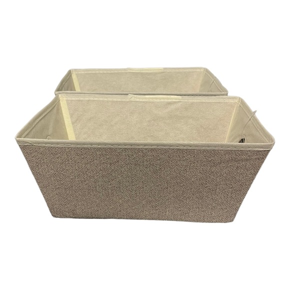 Essentials Tan Fabric 2 Pack Storage Baskets with Grommets NWT - Picture 7 of 12